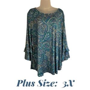 GORGEOUS BLUE/GREEN/TAUPE PRINT TOP PLUS SIZE: 3X #6